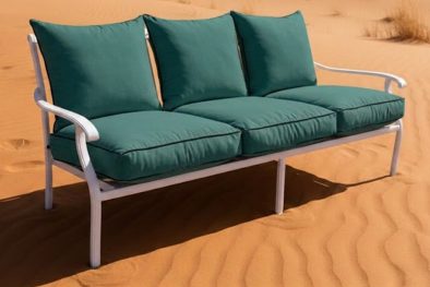 Aluminium Sofa 3-Seater (White, Green Cushions)