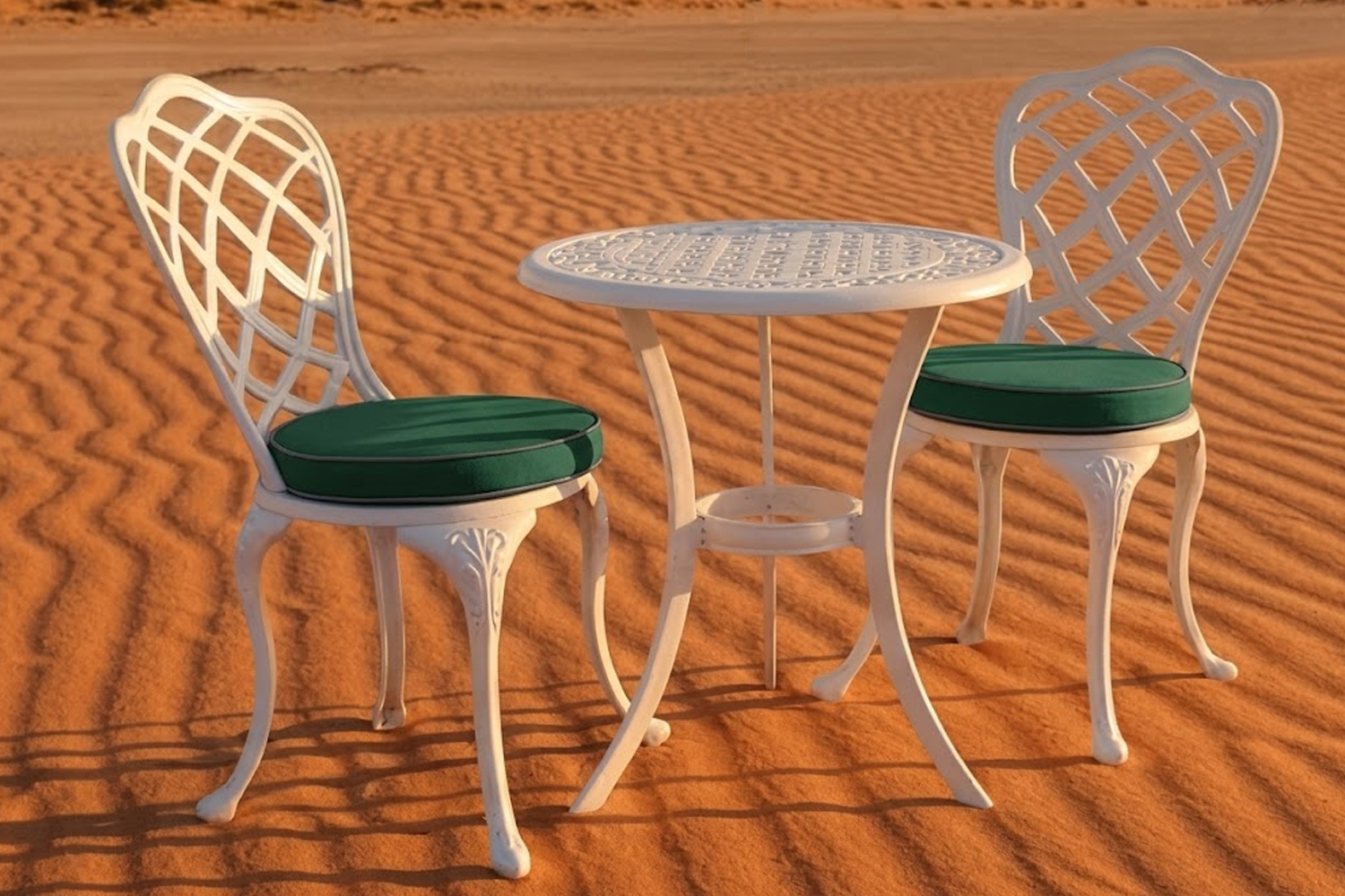 Coral Aluminium Dining Set 2-Seater 600mm Round (White, Green Cushions)