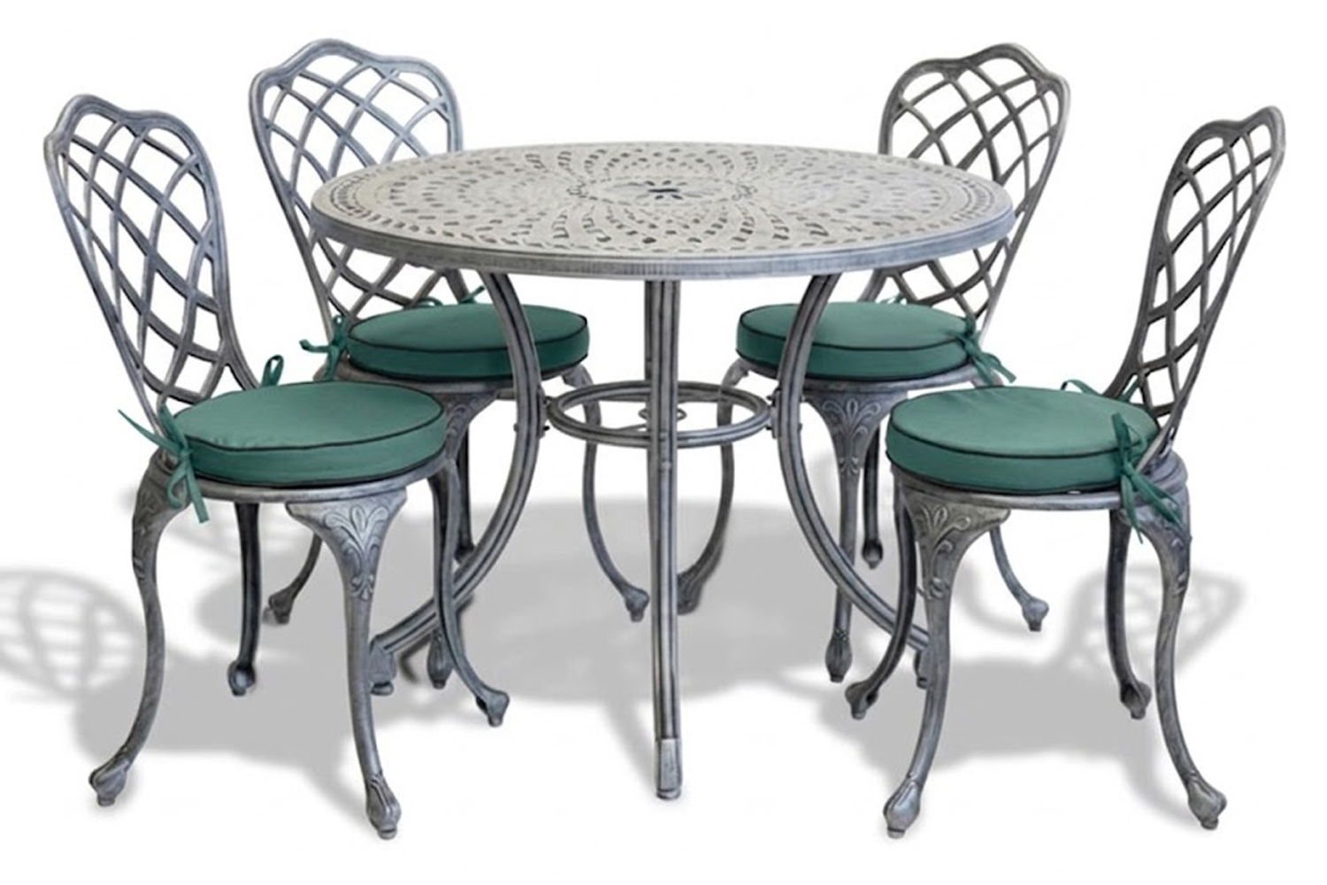 Coral Aluminium Dining Set 4-Seater (Silver, Green Cushions)