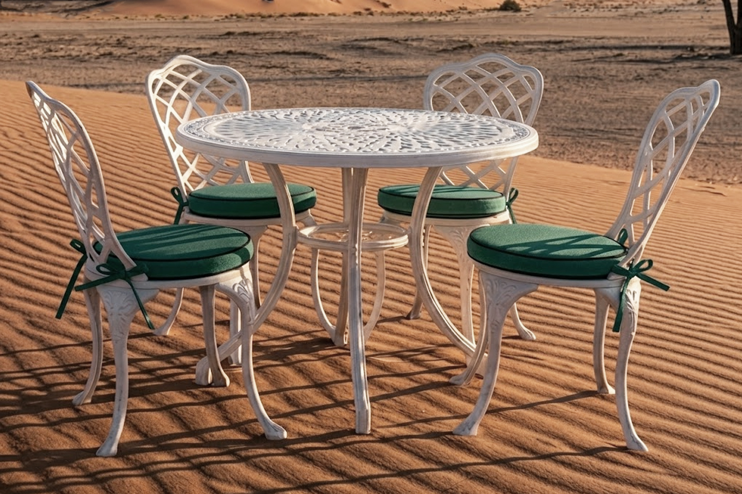 Coral Aluminium Dining Set 4-Seater (White, Green Cushions)