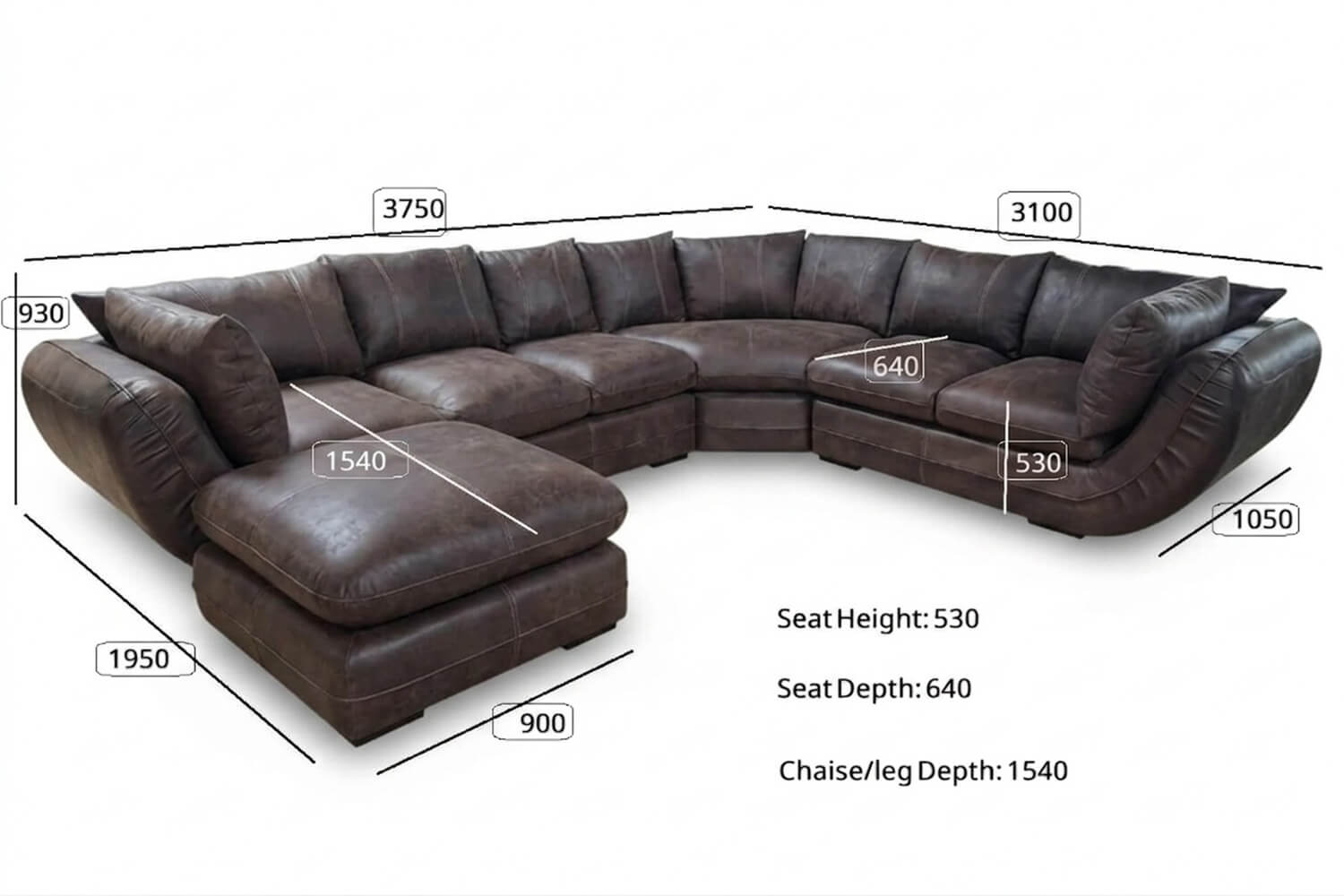 Regale Genuine Leather Corner Lounge 6-Seater | x1 Ottoman (Exotic Brown) - Image 11