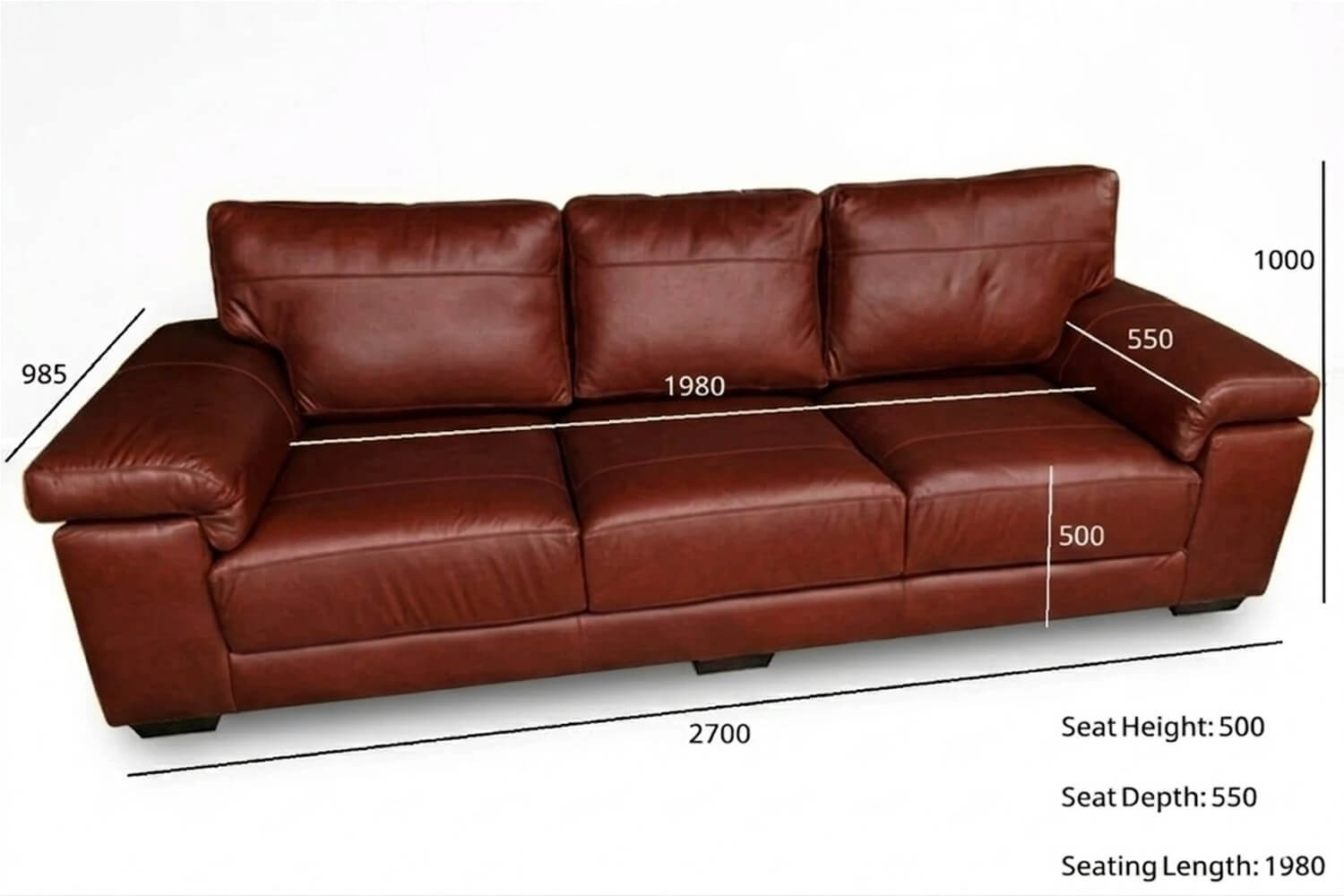 Life Genuine Leather Sofa 3-Seater (Vintage Wine, 2700mm Extra Wide) - Image 3