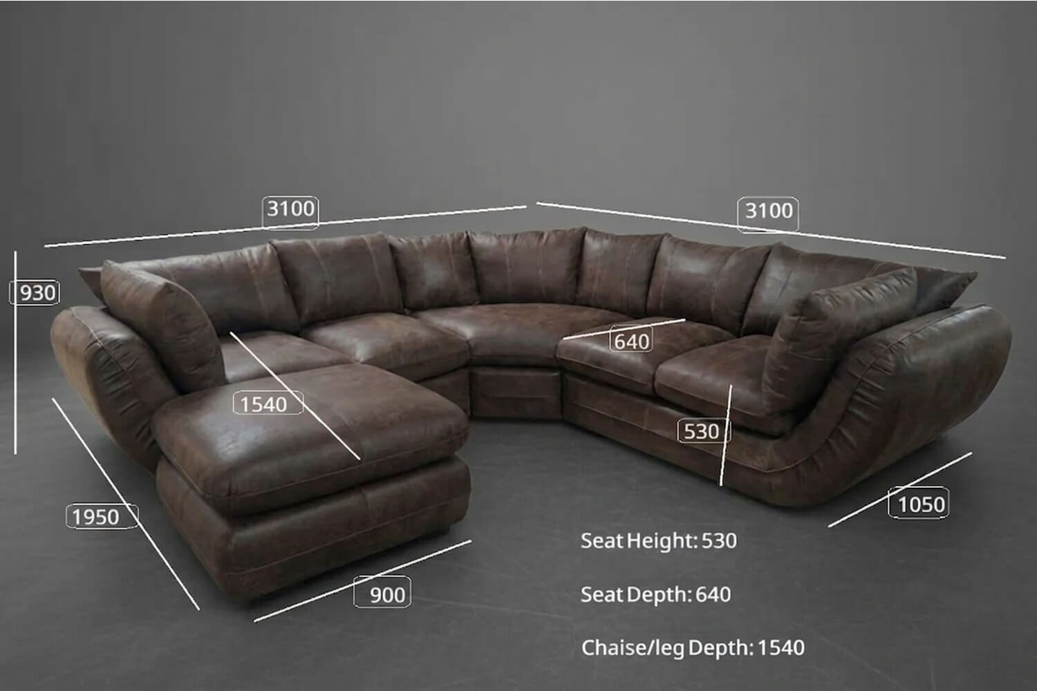 Regale Genuine Leather Corner Lounge 5-Seater | x1 Ottoman (Exotic Brown) - Image 9