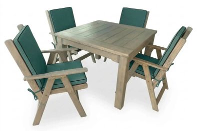 Aged Pine Patio Dining Set 4-Seater 1100mm | x1 Table + x4 Highback Chairs + Green Seat & Back Cushions (Undercover Only) Copy