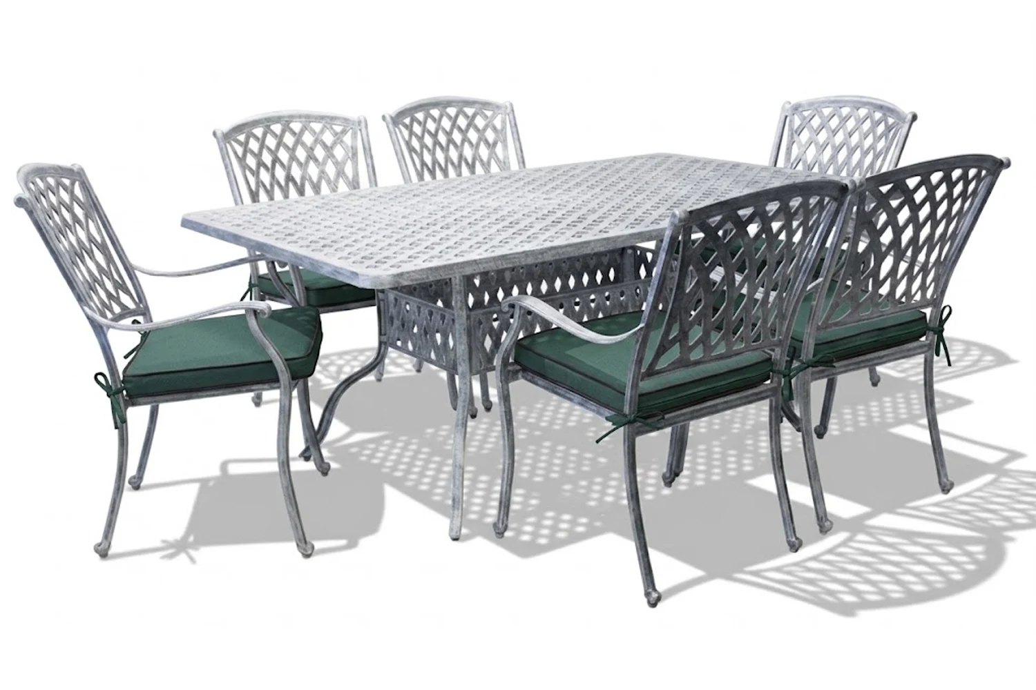 Tuscan Aluminium Dining Set 6-Seater (Silver, Green Cushions)