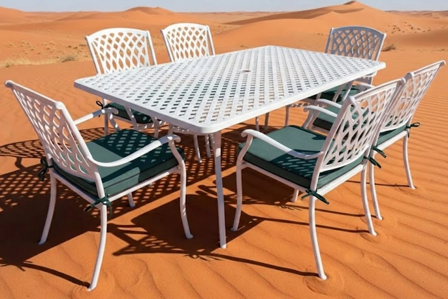 Tuscan Aluminium Dining Set 6-Seater (White, Green Cushions)