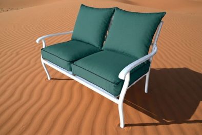 Aluminium Sofa 2-Seater Set (White, Green Cushions)