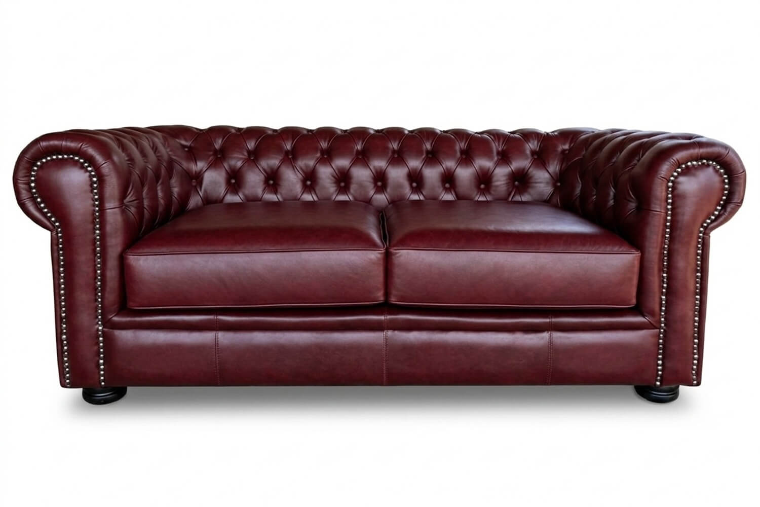 Chesterfield Genuine Leather Sofa 2-Seater with Universal Chaise (Vintage Wine, XL Deep Seat) - Image 2