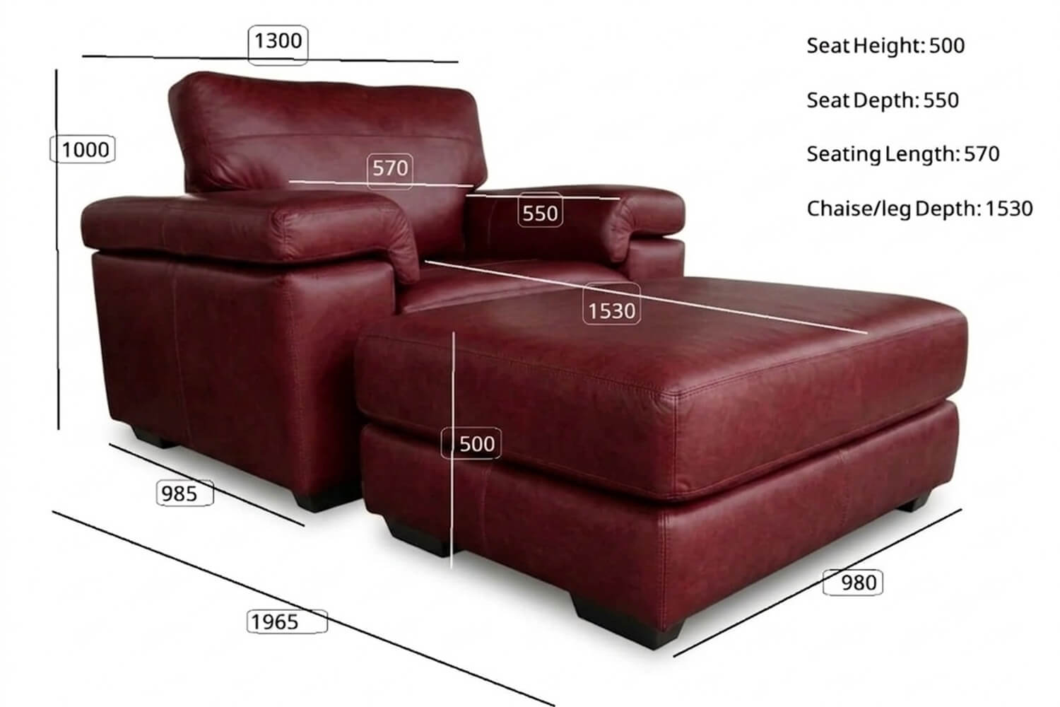 Life Genuine Leather Armchair | x1 Ottoman (Vintage Wine) - Image 4