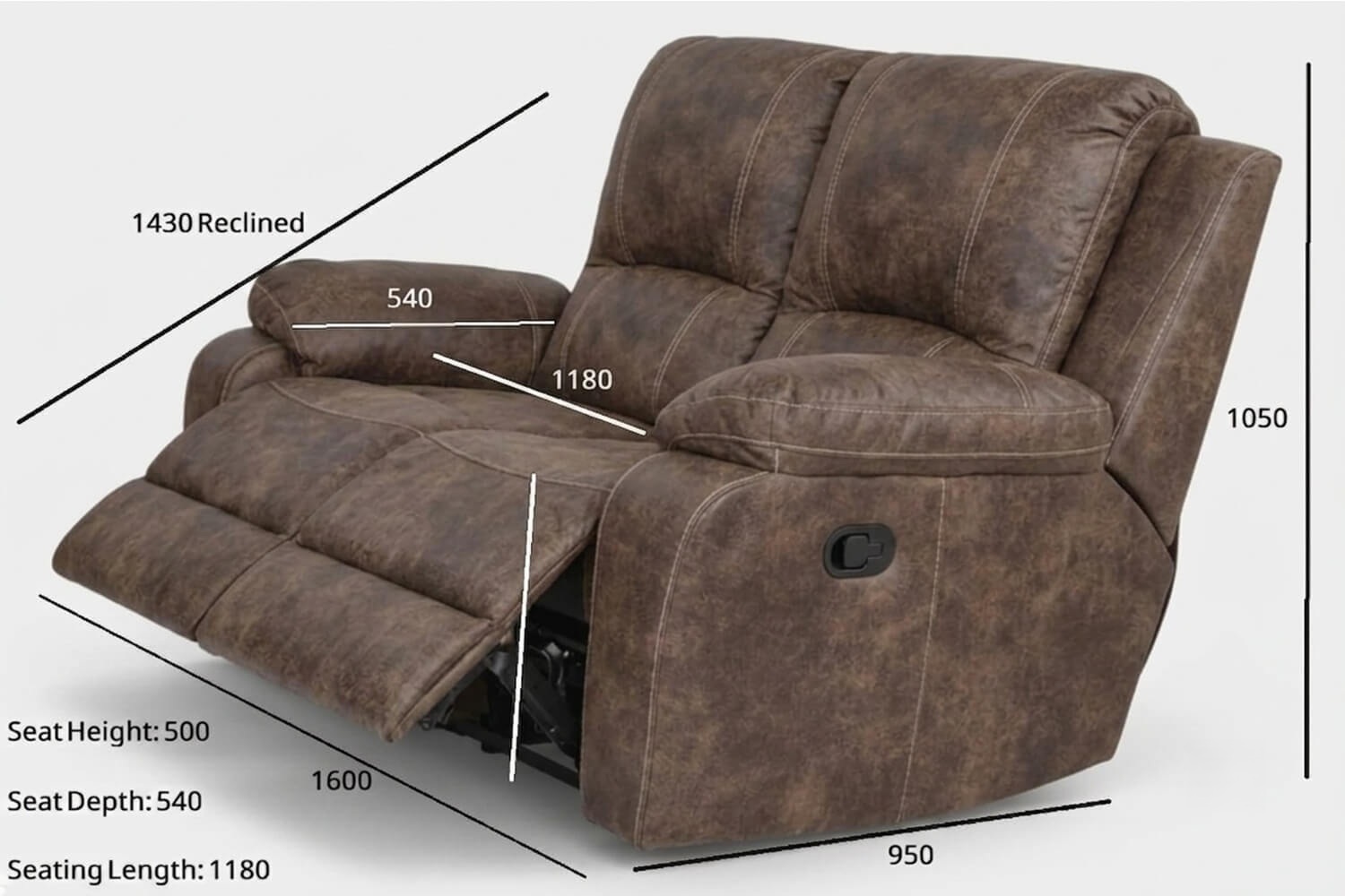 Premier Genuine Leather Recliner Sofa 2-Seater (Exotic Brown) - Image 3