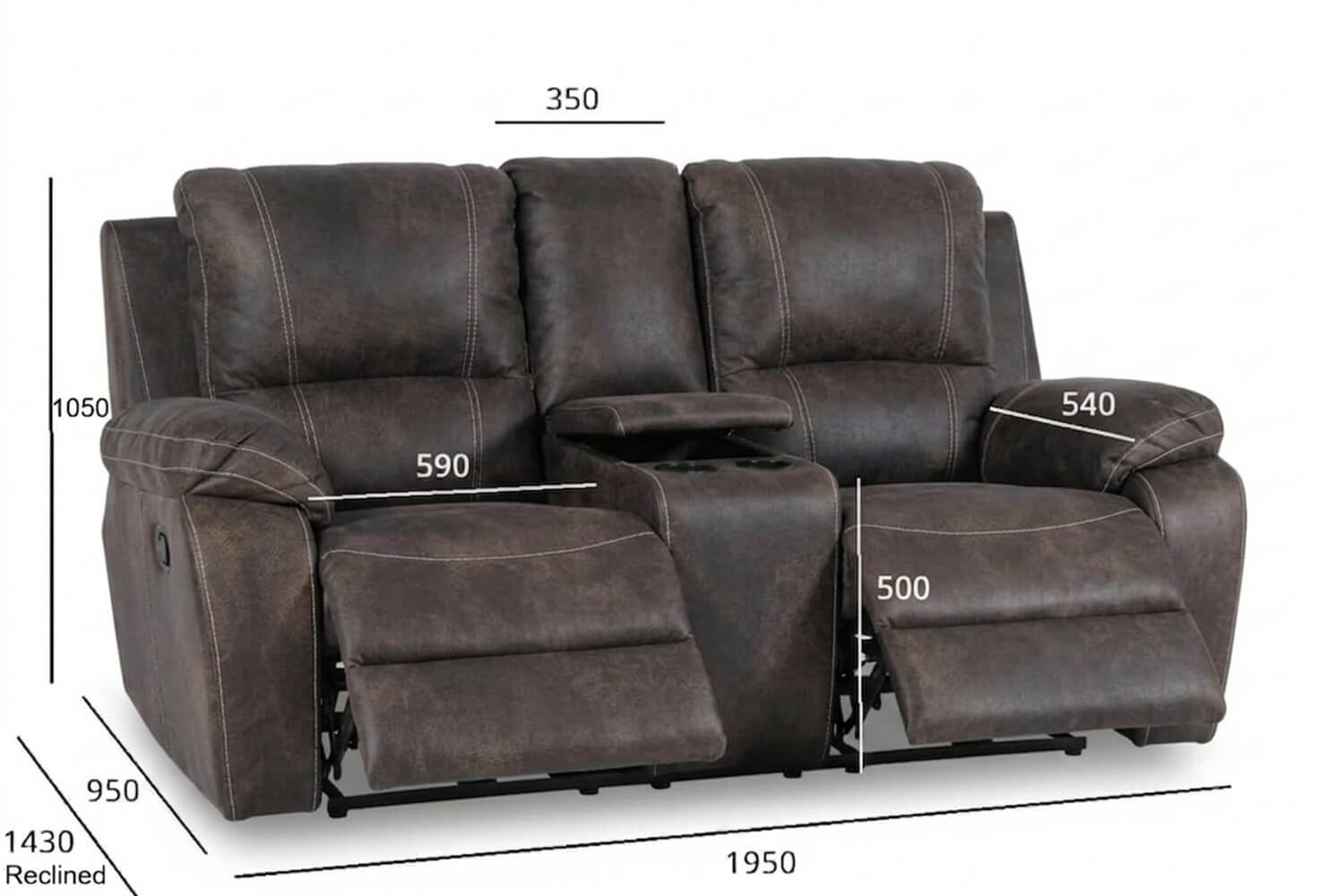 Premier Genuine Full Leather Recliner Sofa 2-Seater | 2-Action with Console (Exotic Brown) - Image 3