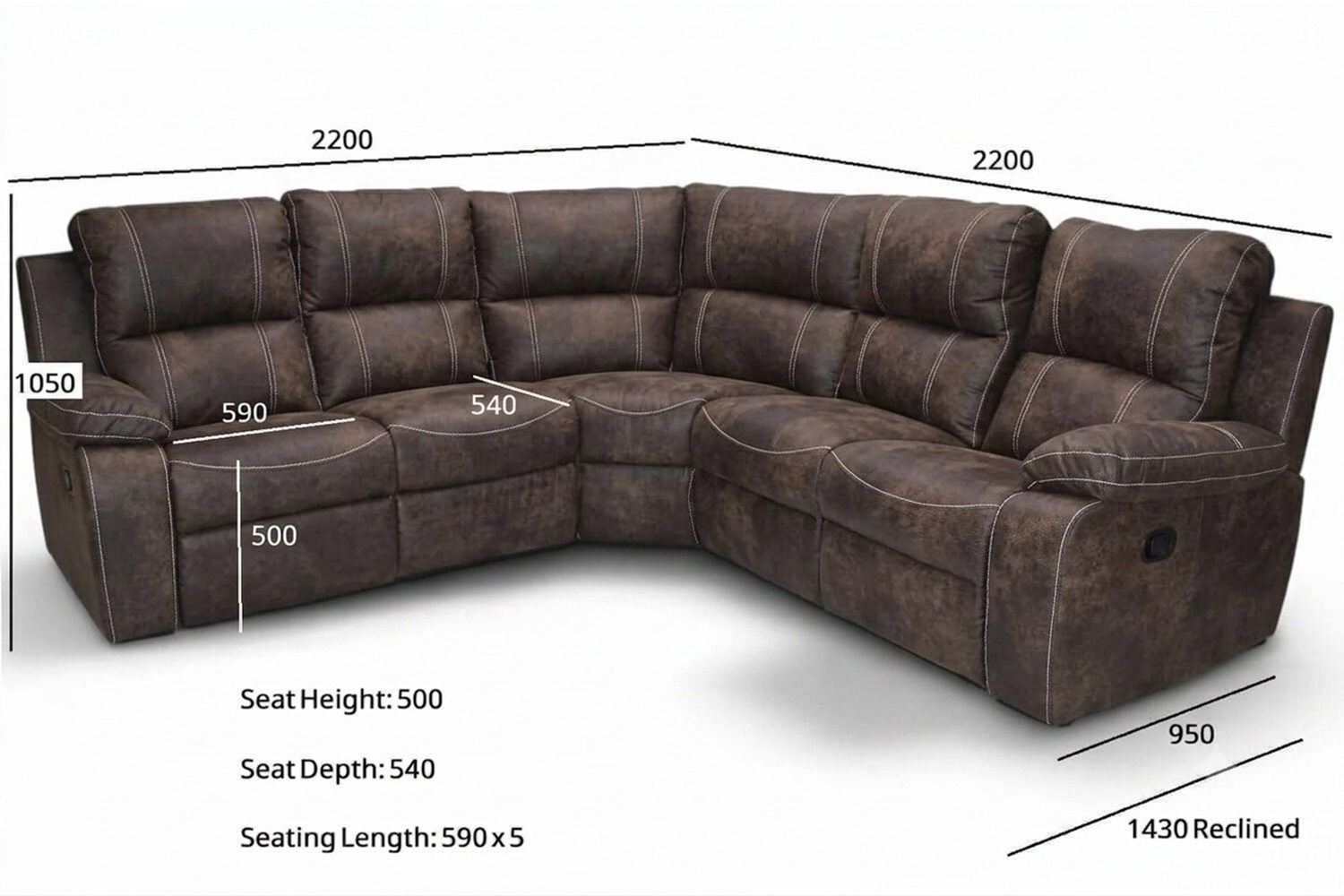Premier Genuine Leather Corner Lounge 5-Seater (Static, Exotic Brown) - Image 3