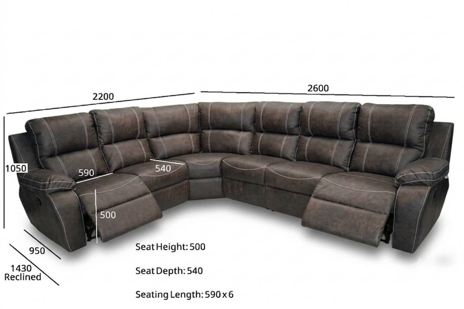 Premier Genuine Full Leather Recliner Corner Couch 6-Seater (2-Action, Exotic Brown) - Image 3