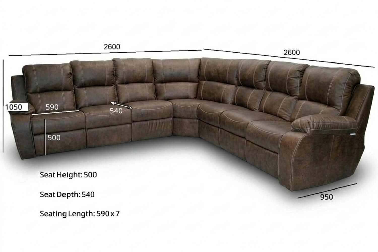Premier Genuine Leather Corner Lounge 7-Seater (Static, Exotic Brown) - Image 3