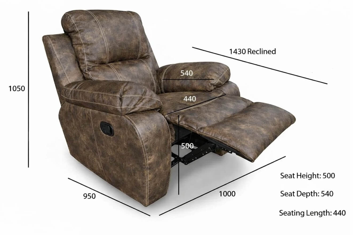 Premier Electric Genuine Leather Single Recliner Chair (Exotic Brown) - Image 3