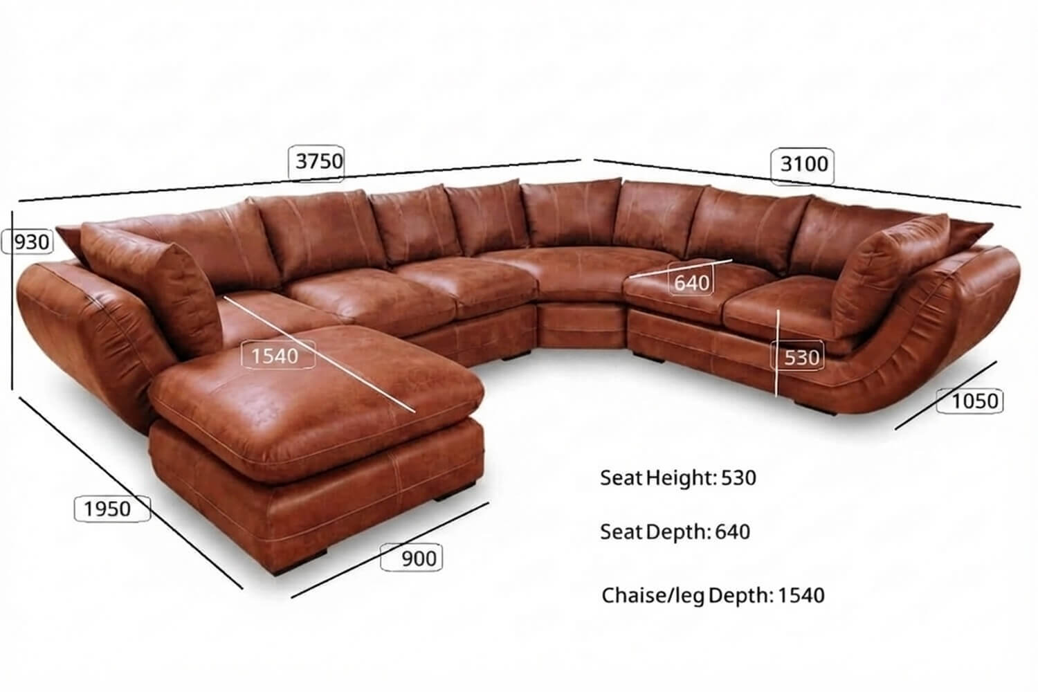 Regale Genuine Leather Corner Lounge 6-Seater | x1 Ottoman (Exotic Brandy) - Image 4