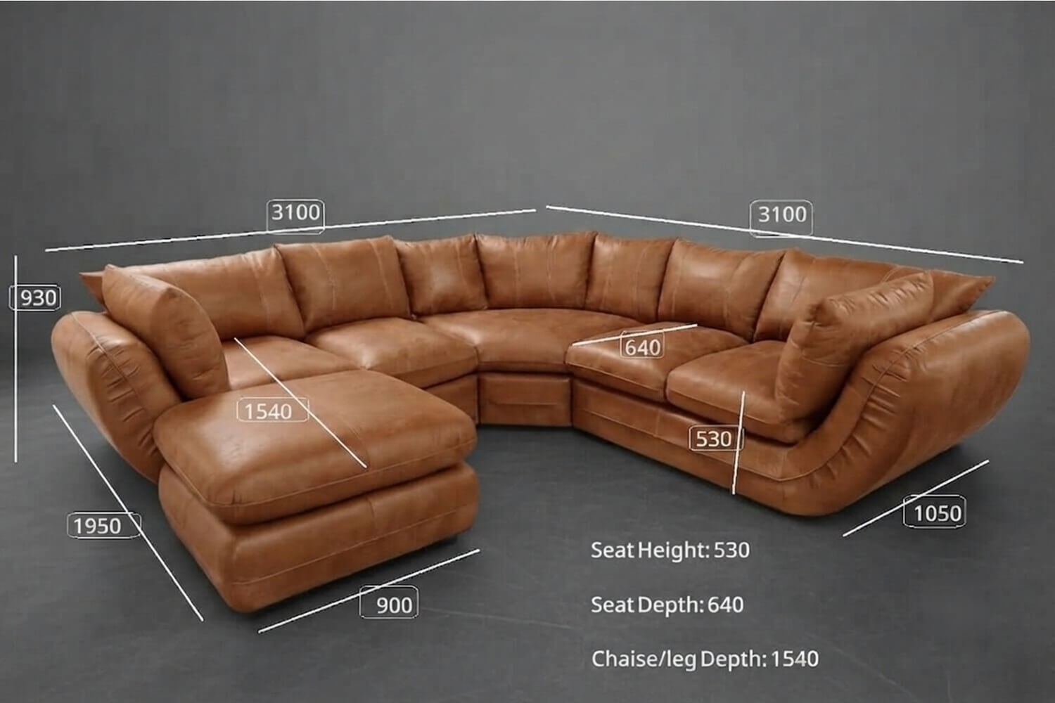 Regale Genuine Leather Corner Lounge 5-Seater | x1 Ottoman (Exotic Brandy) - Image 4
