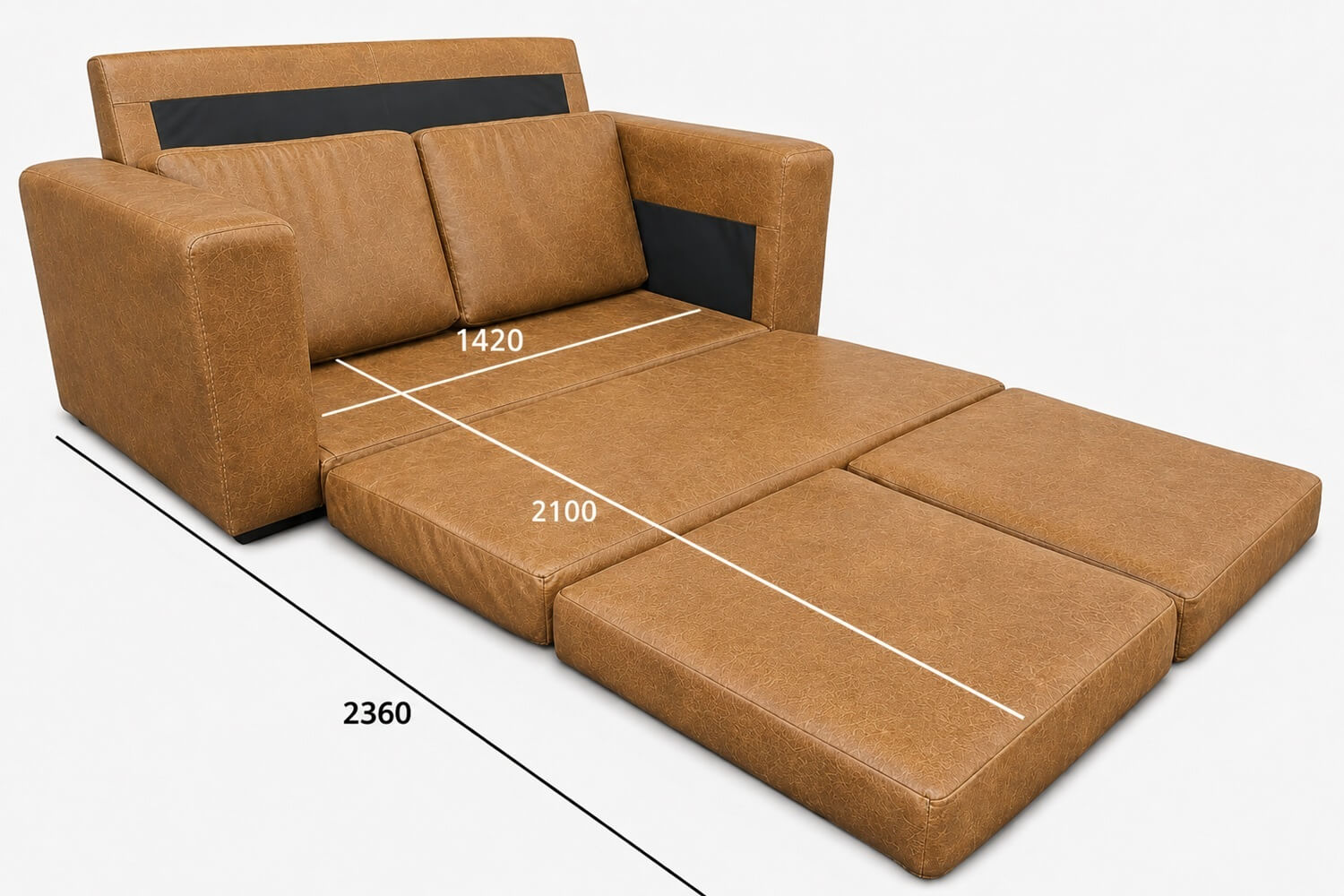 Mod Genuine Full Leather Sleeper Couch - double bed (Exotic Tan) - Image 4