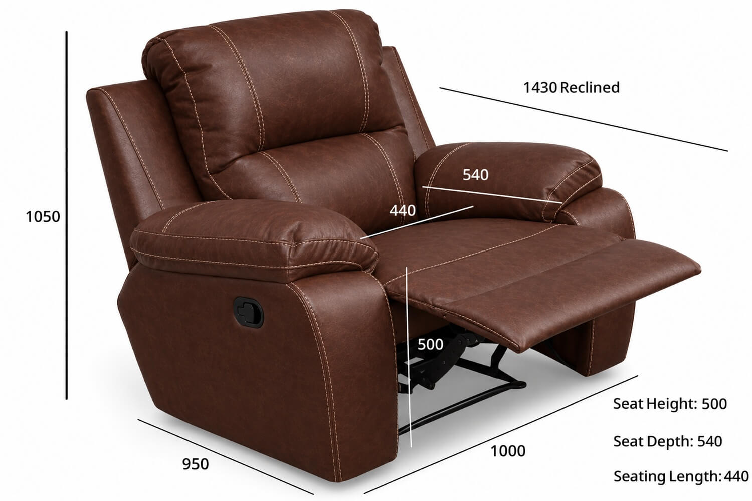 Premier Full Leather Single Recliner Chair (Mottled Brown) - limited stock special - Image 2